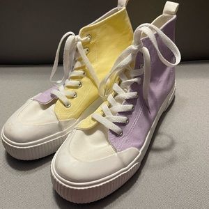 Primark yellow and purple lace up sneakers
